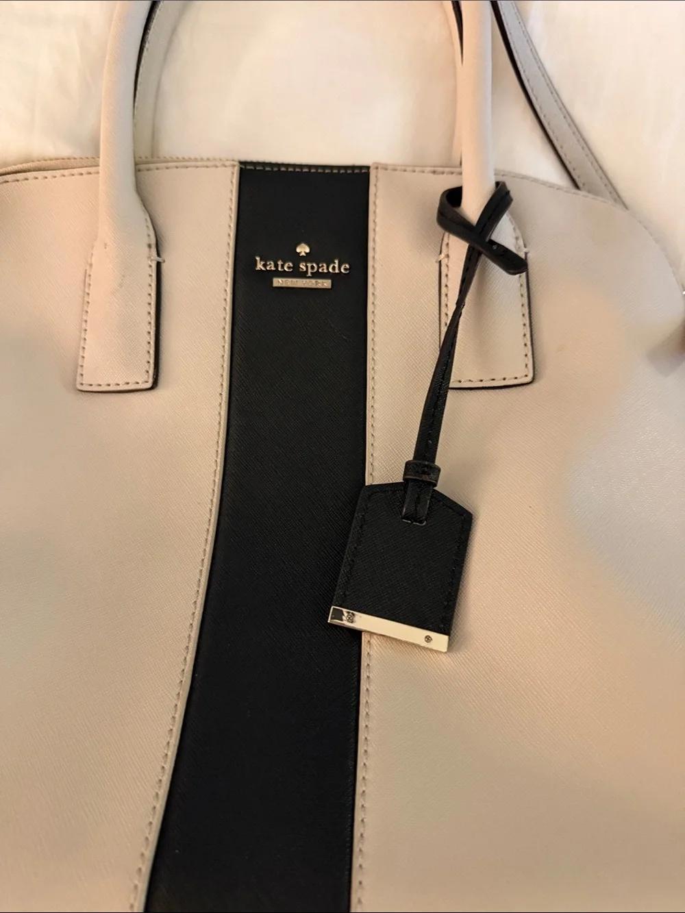 kate spade New York Beige and Black Leather Dome Satchel